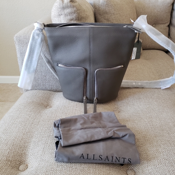 AllSaints Fetch Mink Grey Backpack NEW - Picture 2 of 16